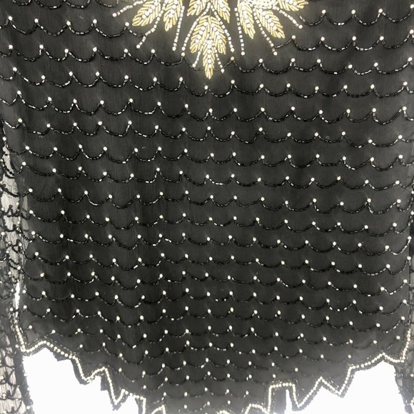 Laurence Kazar Beaded Blouse Top Metallic Medium - Picture 8 of 8
